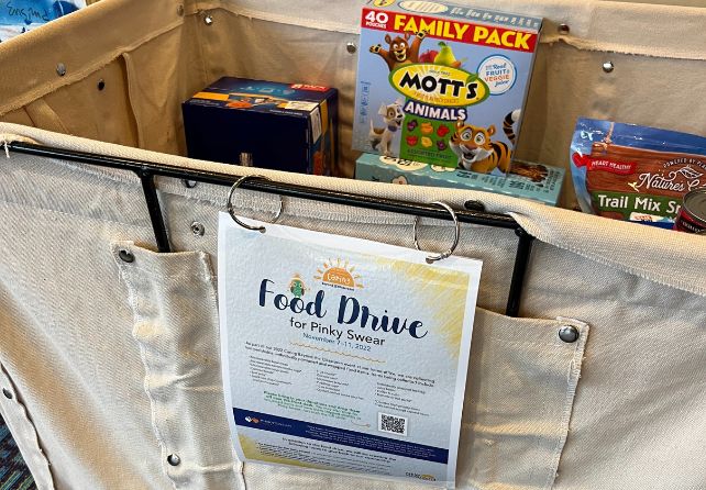 http://Bin%20of%20collected%20food%20items%20to%20be%20donated%20to%20Pinky%20Swear